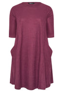 Büyük Beden Yarım Kollu Bisiklet Yaka Asimetrik Cepli Elbise 303803