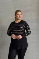 Büyük Beden Uzun Kollu V Yaka Bilekleri Lastikli Bluz 302910