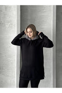 Büyük Beden Uzun Kollu Kapüşonlu Kanguru Cepli Yanları Yırtmaçlı Sweatshirt 300372