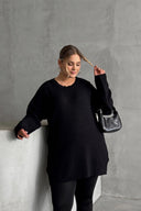 Büyük Beden Uzun Kollu Bisiklet Yaka İnce Triko Kazak 302141