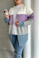 Büyük Beden Uzun Kollu Önü Kapamasız Renk Bloklu Triko Hırka 302148