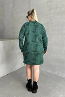 Büyük Beden Uzun Kollu Bisiklet Yaka Cepli Desenli Elbise 106-77