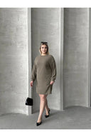 Büyük Beden Uzun Kollu Bisiklet Yaka Düz Kesim Elbise 106-97