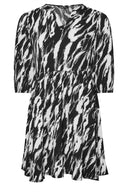 Büyük Beden V Yaka Yarım Kollu Desenli Mini Elbise 270029