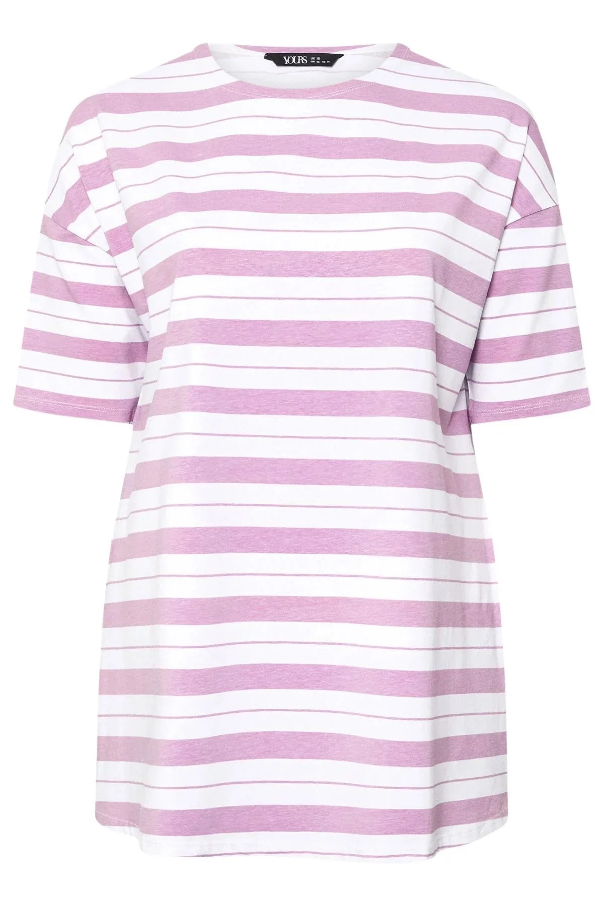 Büyük Beden Bisiklet Yaka Kısa Kollu Yanları Yırtmaçlı Çizgili T-shirt 303944