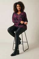 Büyük Beden V Yaka Uzun Kollu Taş Detaylı Desenli Bluz 615713