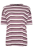 Büyük Beden Yanları Yırtmaçlı Kısa Kollu Bisiklet Yaka Çizgili T-shirt 303668