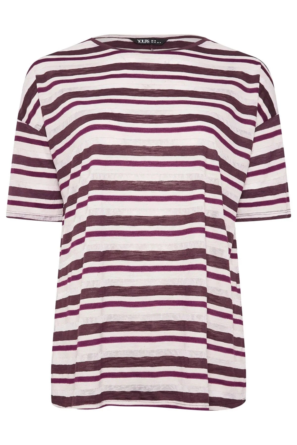 Büyük Beden Yanları Yırtmaçlı Kısa Kollu Bisiklet Yaka Çizgili T-shirt 303668