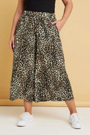Büyük Beden Beli Lastikli Cepli Leopar Desenli Midi Bol Paça Pantolon 145267