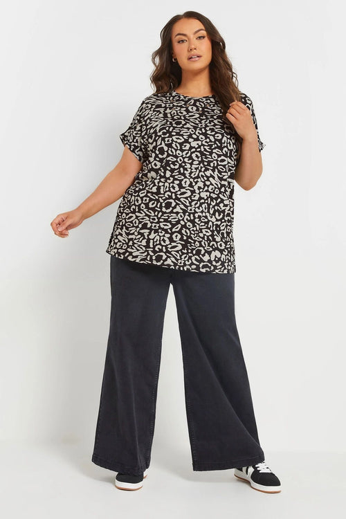 Büyük Beden Bisiklet Yaka Kuş Gözü Detaylı Desenli T-shirt 303865