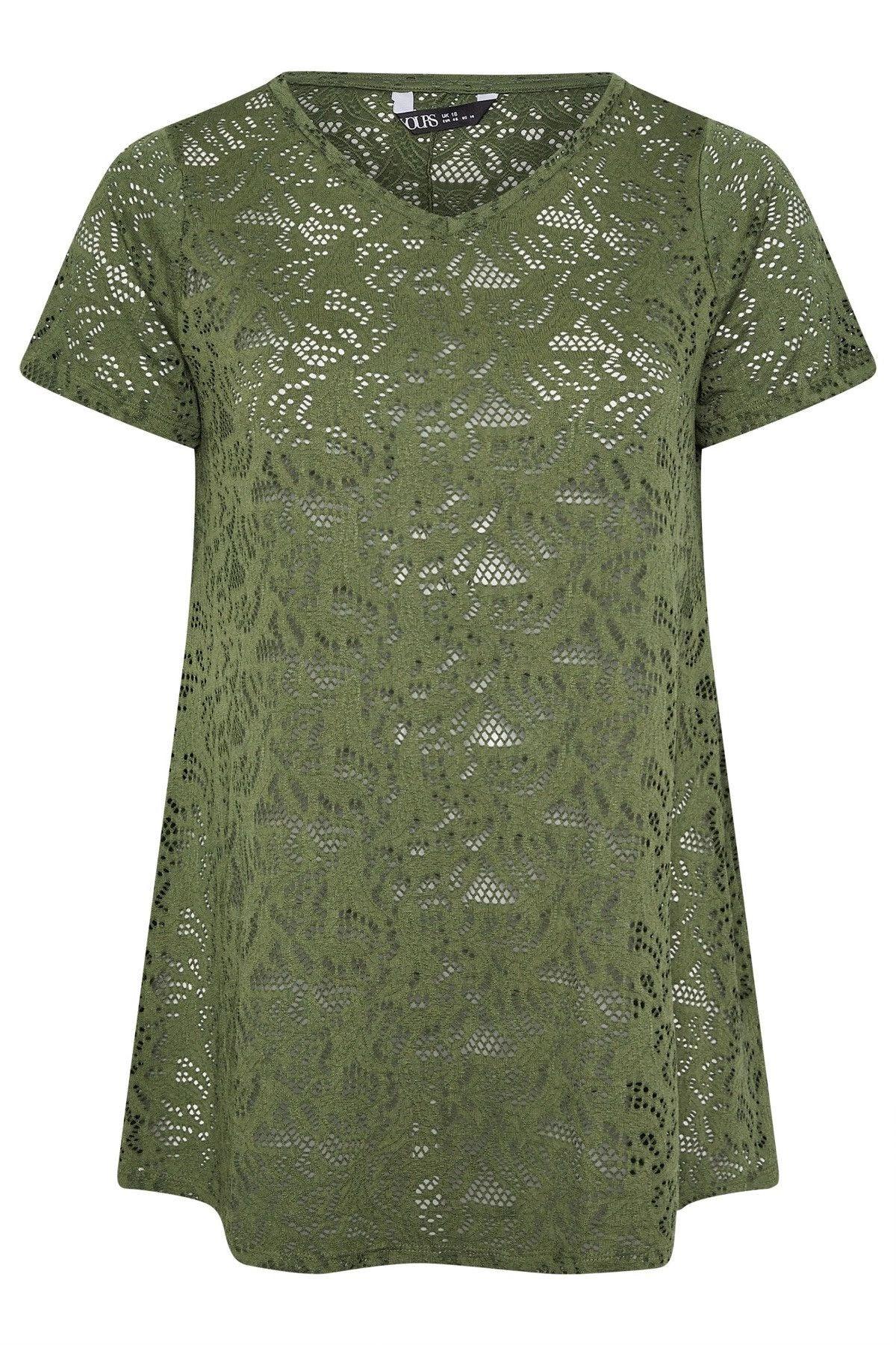 Büyük Beden V Yaka Kolsuz Astarsız Dantel T-shirt 304091