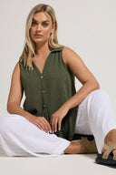 Büyük Beden V Yaka Sıfır Kol Önü Düğmeli Esnek Gömlek 322691