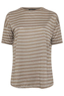 Büyük Beden Bisiklet Yaka Kısa Kollu Çizgili Yanları Yırtmaçlı T-shirt 303612