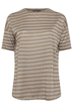Büyük Beden Bisiklet Yaka Kısa Kollu Çizgili Yanları Yırtmaçlı T-shirt 303612