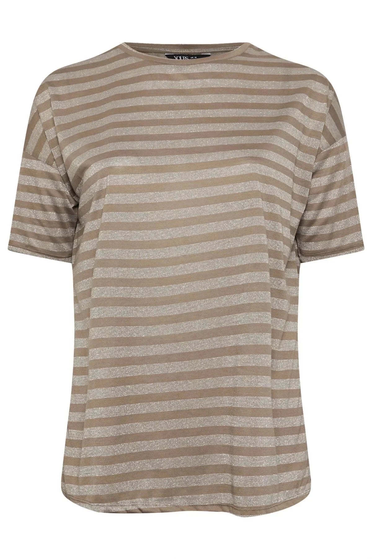 Büyük Beden Bisiklet Yaka Kısa Kollu Çizgili Yanları Yırtmaçlı T-shirt 303612