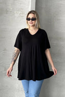 Büyük Beden İkili Paket V Yaka Desensiz Asimetrik Kesim Likralı Bluz 320315x2