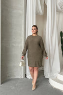 Büyük Beden Uzun Kollu Bisiklet Yaka Düz Kesim Elbise 100-190