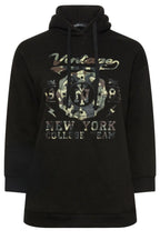 Büyük Beden Uzun Kollu Kapüşonlu Önü Yazı Baskılı Sweatshirt 302835