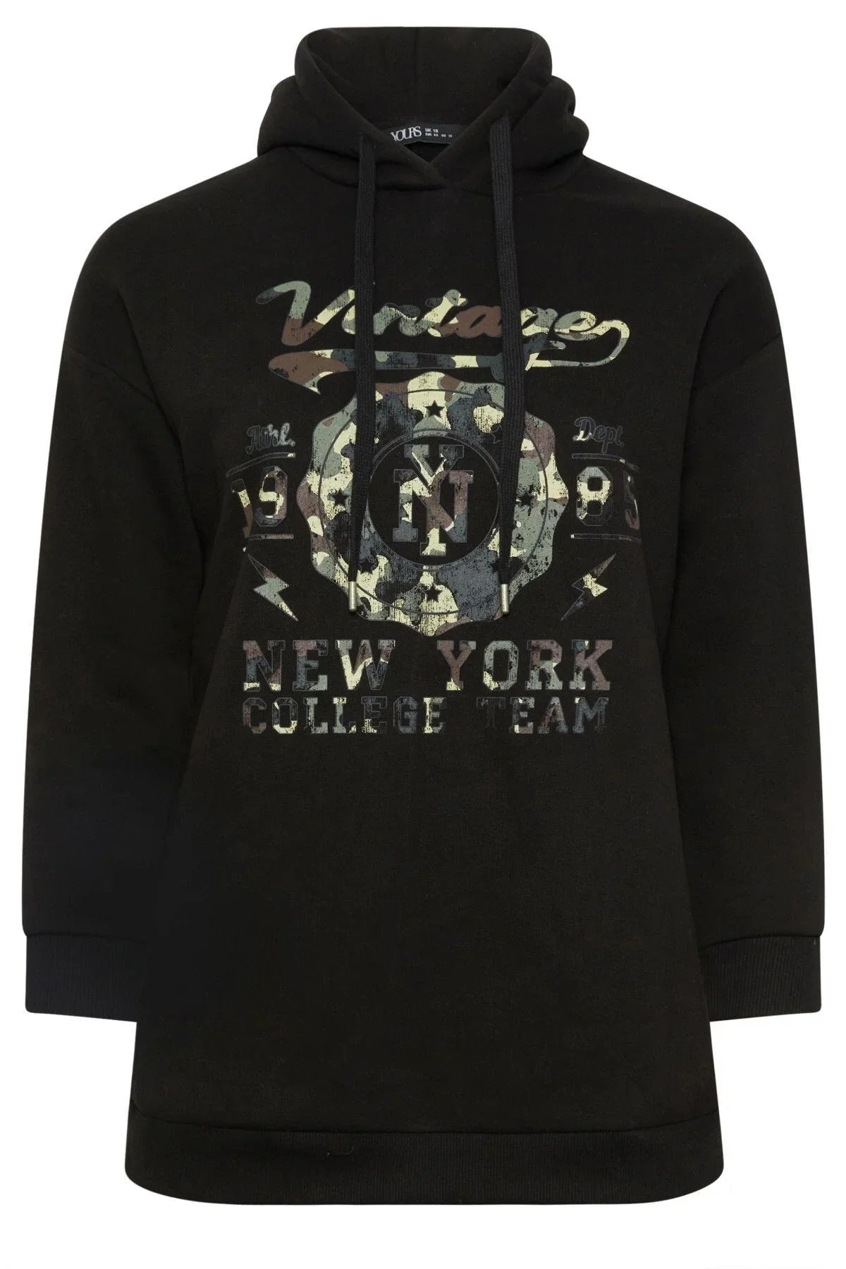 Büyük Beden Uzun Kollu Kapüşonlu Önü Yazı Baskılı Sweatshirt 302835
