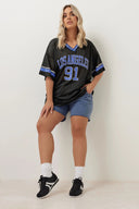 Büyük Beden V Yaka Kısa Kollu Baskılı File T-shirt 304004