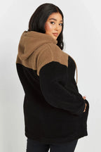 Büyük Beden Uzun Kollu Kapüşonlu ve Cepli Peluş Sweatshirt 303796