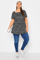 Büyük Beden Düğme Detaylı Kare Yaka Desenli Esnek Bluz 215849