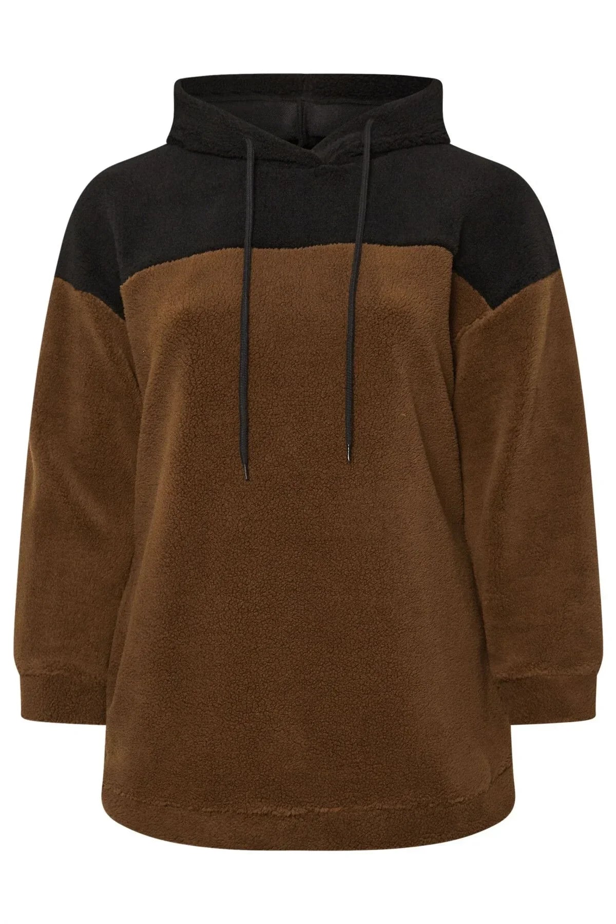 Büyük Beden Uzun Kollu Kapüşonlu ve Cepli Peluş Sweatshirt 303794