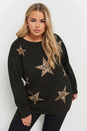 Büyük Beden Uzun Kollu Bisiklet Yaka Payet İşlemeli Sweatshirt 303833