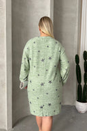 Büyük Beden Uzun Kollu Bisiklet Yaka Yıldız Desenli Esnek Elbise 84-158