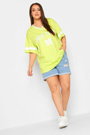 Büyük Beden Önü Baskılı V Yaka Yarım Kollu Uzun Kesim T-Shirt 321021