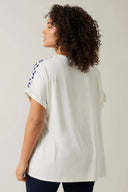 Büyük Beden Bisiklet Yaka Kısa Kollu Çiçek Desenli Bluz 615860