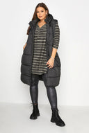 Büyük Beden V Yaka Önü Fermuar Detaylı Yarım Kollu Çizgili Tunik 173690