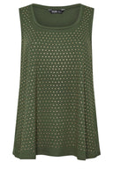 Büyük Beden Yuvarlak Yaka Sıfır Kol Zımba Detaylı Bluz 321832