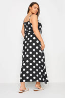 Büyük Beden Askılı Bağlama Detaylı Puantiyeli Düğmeli Yırtmaçlı Elbise 302378