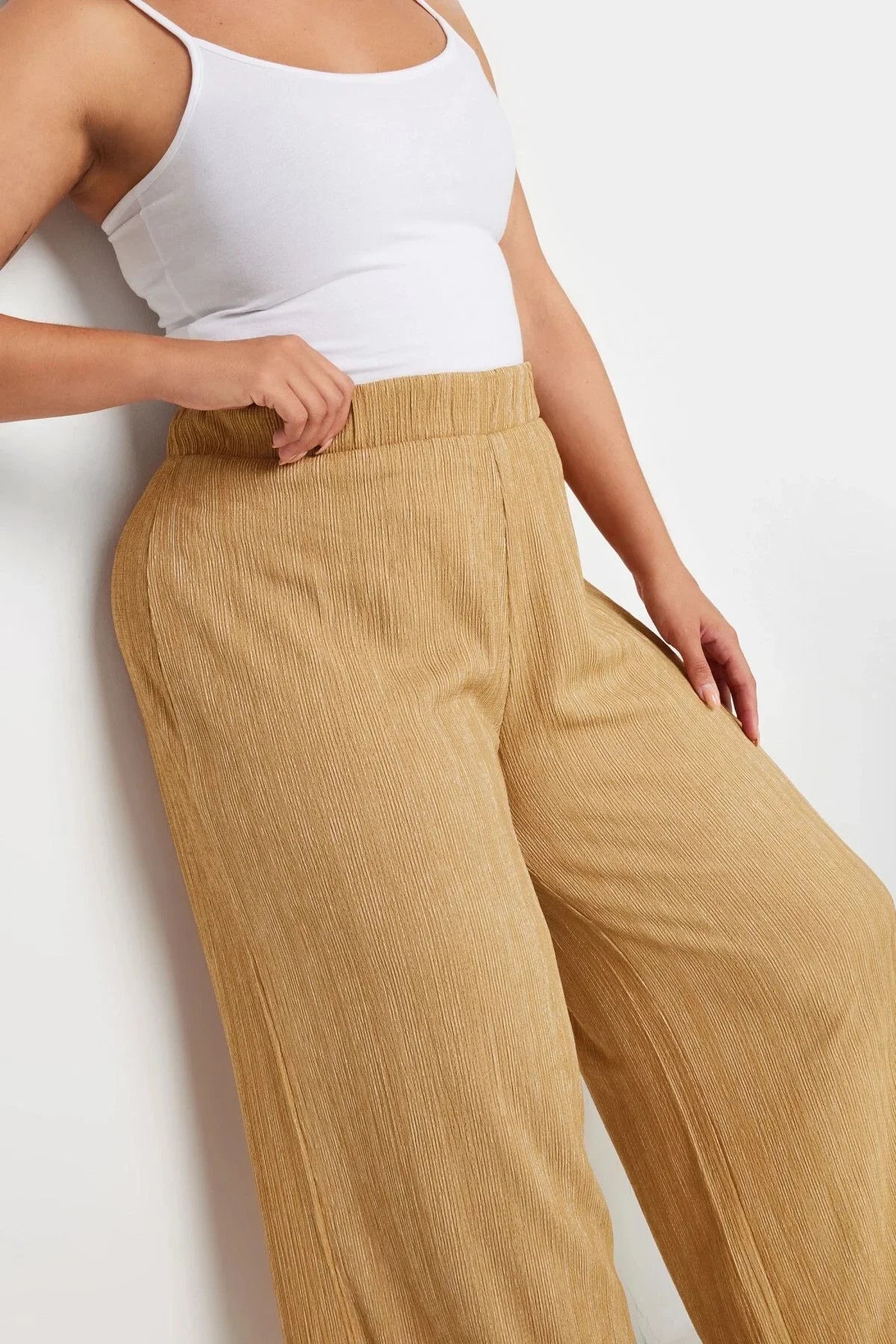 Büyük Beden Beli Lastikli Cepsiz Geniş Paça Pantolon 303312