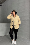 Büyük Beden Önü Kapamalı Cepli Uzun Kollu Peluş Mont 301815