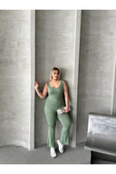 Büyük Beden Sıfır Kol İspanyol Paça Kapamasız Esnek Tulum 224983