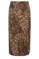 Büyük Beden Beli Lastikli Yırtmaçlı Leopar Desenli Midi Boy Etek 303706