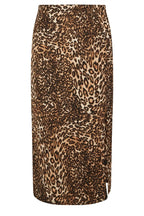 Büyük Beden Beli Lastikli Yırtmaçlı Leopar Desenli Midi Boy Etek 303706