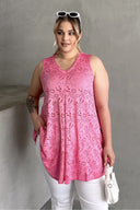 Büyük Beden V Yaka Sıfır Kol Dantel Detaylı Astarsız Bluz 302967