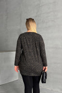 Büyük Beden V Yaka Önü Fermuarlı Yırtmaç Detaylı Leopar Desenli Bluz 173672