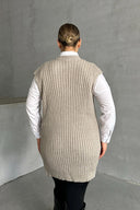 Büyük Beden V Yaka Kısa Kollu Triko Süveter 302133