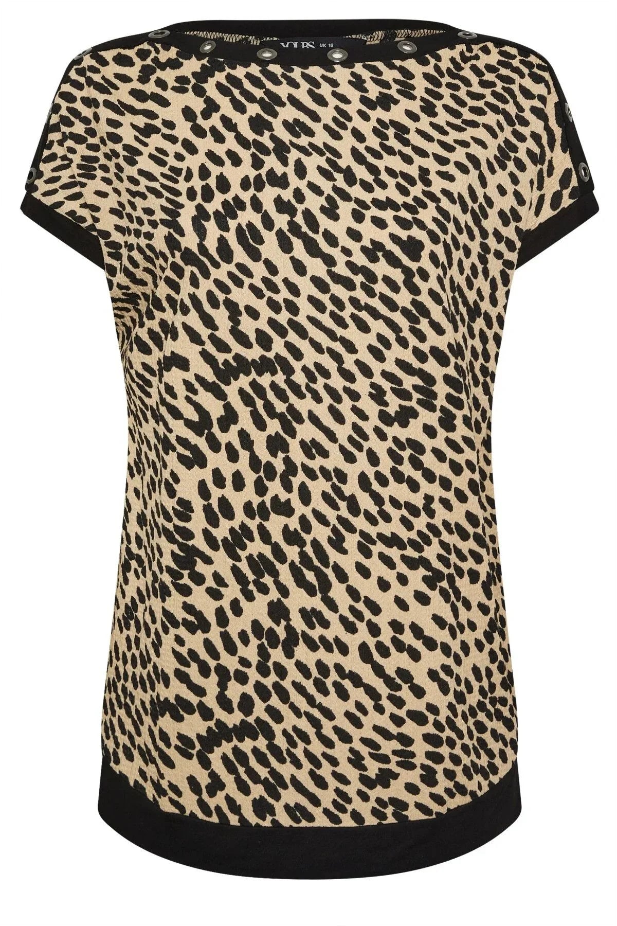 Büyük Beden Leopar Desenli Kuş Gözü Detaylı T-shirt 304086