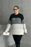 Büyük Beden Uzun Kollu Bisiklet Yaka Renk Bloklu Triko Kazak DG-04