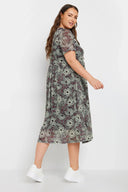 Büyük Beden Bisiklet Yaka İçi Astarlı Desenli Midi Boy Tül Elbise 137991