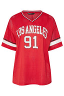 Büyük Beden V Yaka Kısa Kollu Baskılı File T-shirt 303494