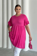 Büyük Beden Kol Detaylı Beli Lastikli Pileli Tunik T-shirt T41