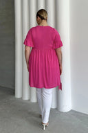 Büyük Beden Kol Detaylı Beli Lastikli Pileli Tunik T-shirt T41