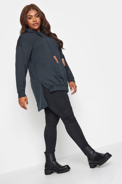 Büyük Beden Arkası Uzun Kapüşonlu Bağcıklı Uzun Kollu Sweatshirt 302574