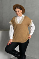 Büyük Beden V Yaka Kısa Kollu Triko Süveter 302135